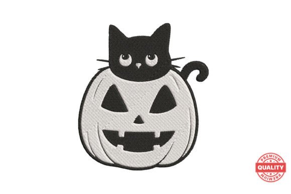 Black Cat in Pumpkin Embroidery