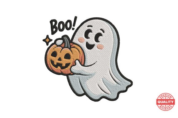 Boo Ghost with Pumpkin Embroidery