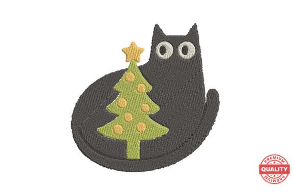 Cat with Christmas Tree Embroidery