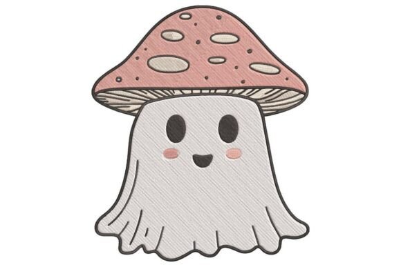 Cute Blushing Mushroom Ghost Embroidery Design