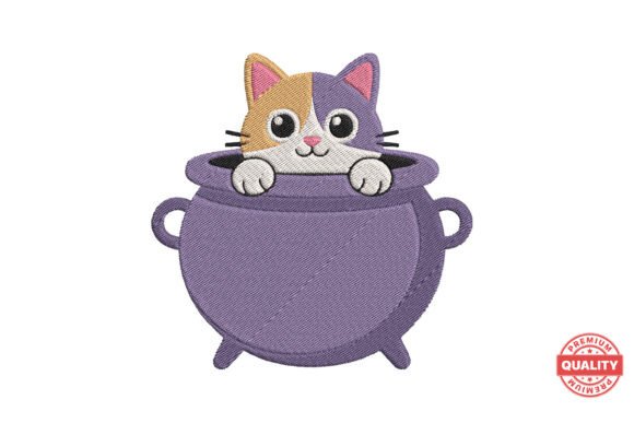 Cute Cat in Cauldron Embroidery