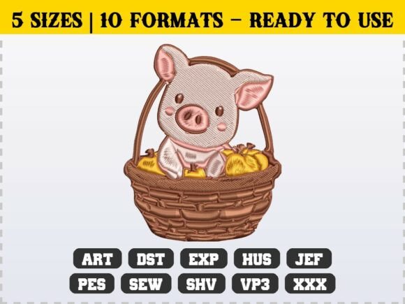 Cute Fall Pig Farm Animal Embroidery