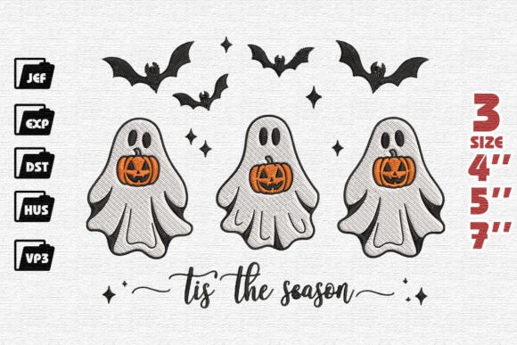 Cute Halloween Ghosts Embroidery Design