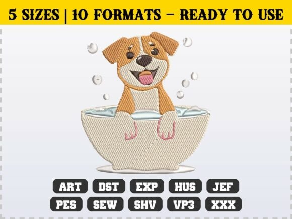 Cute Puppy in Tub Funny Embroidery