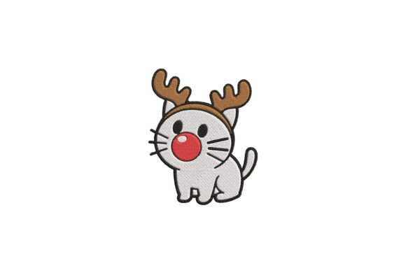 Cute Reindeer Cat Christmas Embroidery