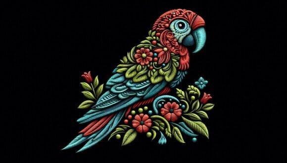 Embroidery Style Parrots