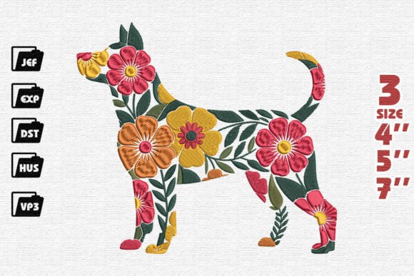 Floral Dog Silhouette Embroidery Design