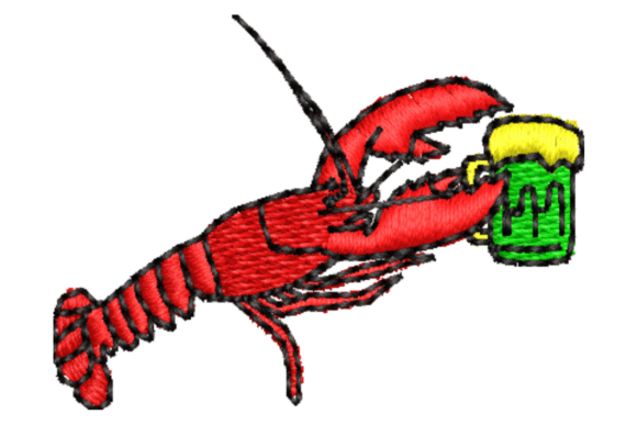 Funny Lobster with Beer Embroidery