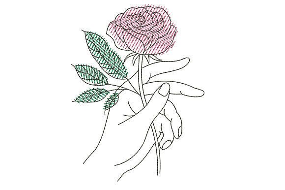 Hand Holding Rose Embroidery Designs