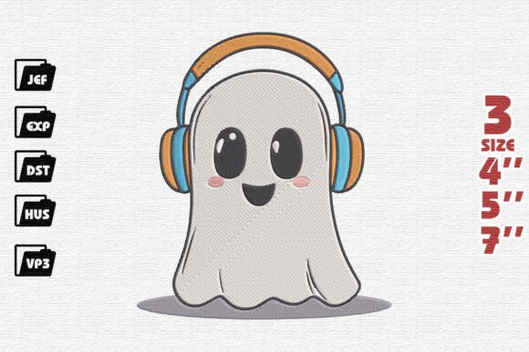 Happy Ghost Embroidery Design