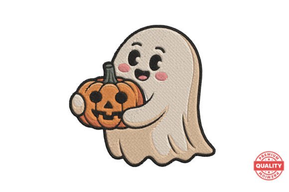 Happy Ghost with Pumpkin Embroidery