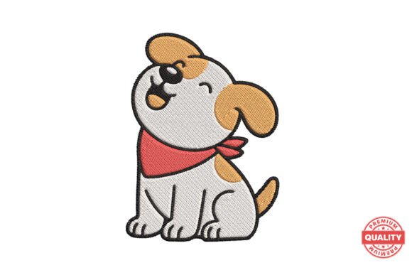 Happy Puppy with Red Scarf Embroidery