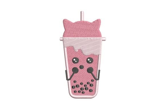 Kawaii Cat Boba Tea Embroidery Design