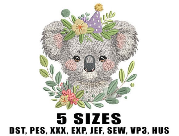 Koala Spring Floral Embroidery Design