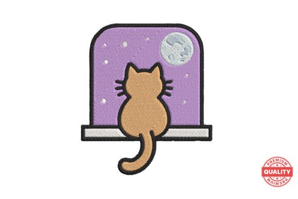 Moonlit Cat Window Embroidery