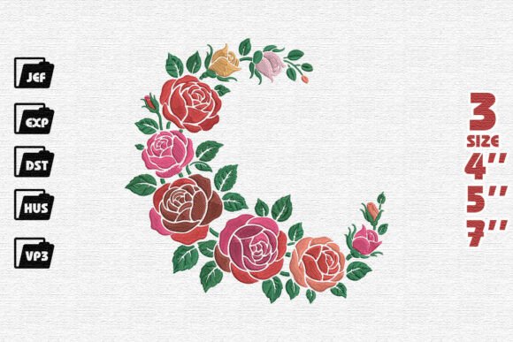 Multi-Color Rose Frame Embroidery Design
