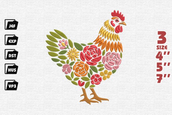 Ornate Floral Chicken Embroidery Design