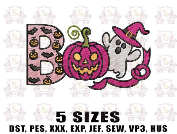 Pink Halloween Boo Embroidery Design
