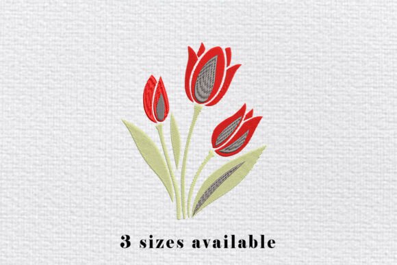 Red Tulip Flower Embroidery Design