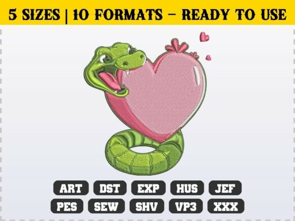 Snake Heart Valentine Embroidery Design