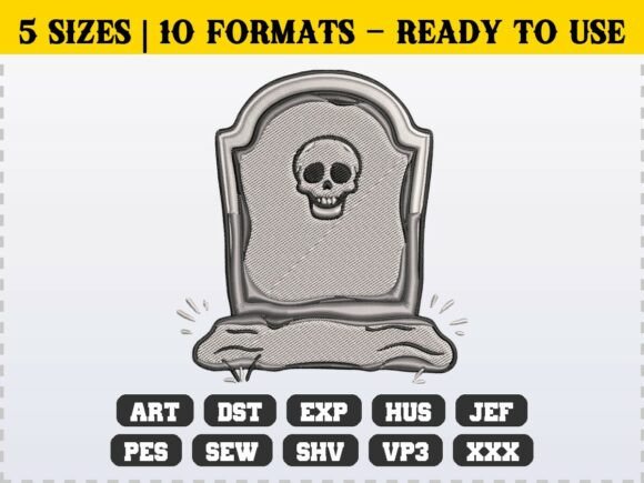 Spooky Grave Skull Tombstone Embroidery